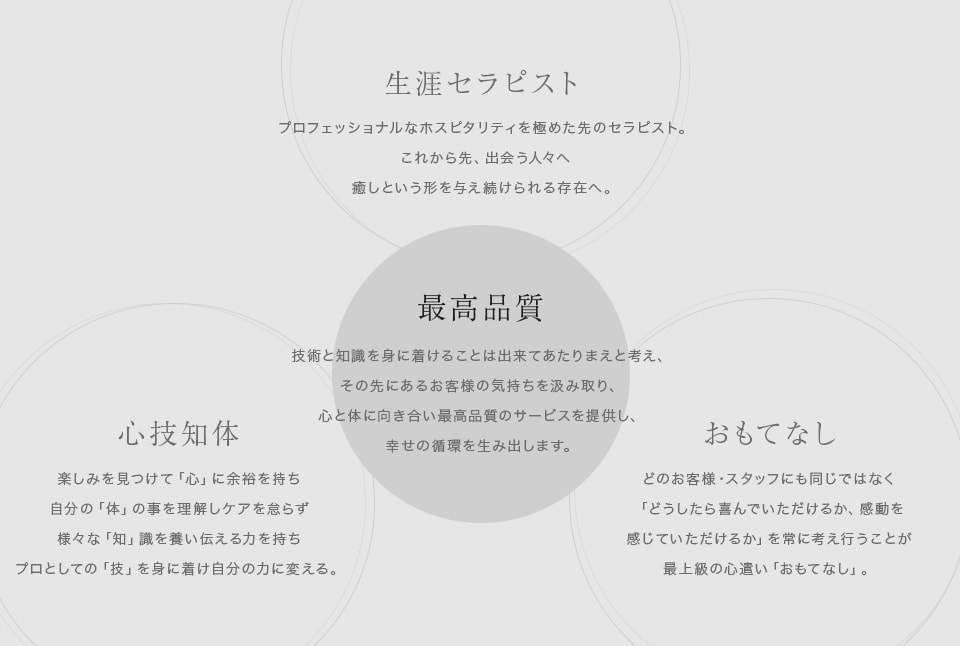 最高品質 生涯セラピスト 心技知体 おもてなし